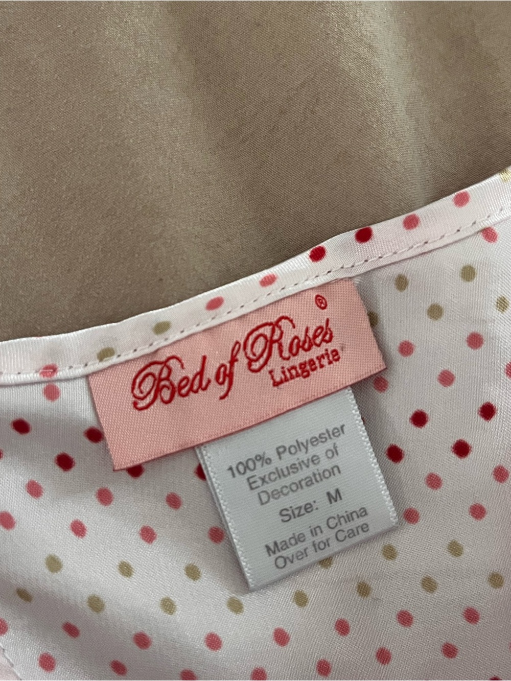 Vintage Pink Polka Dot Satin Chemise with Pink Lace Trim - Picture 5 of 6